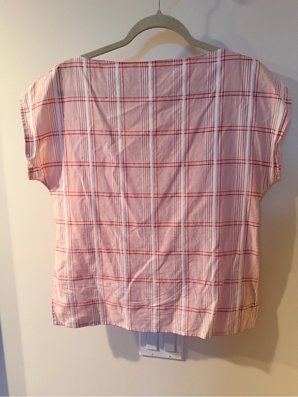Vintage Dior Coral Plaid Short-Sleeve Boat Neck Blouse